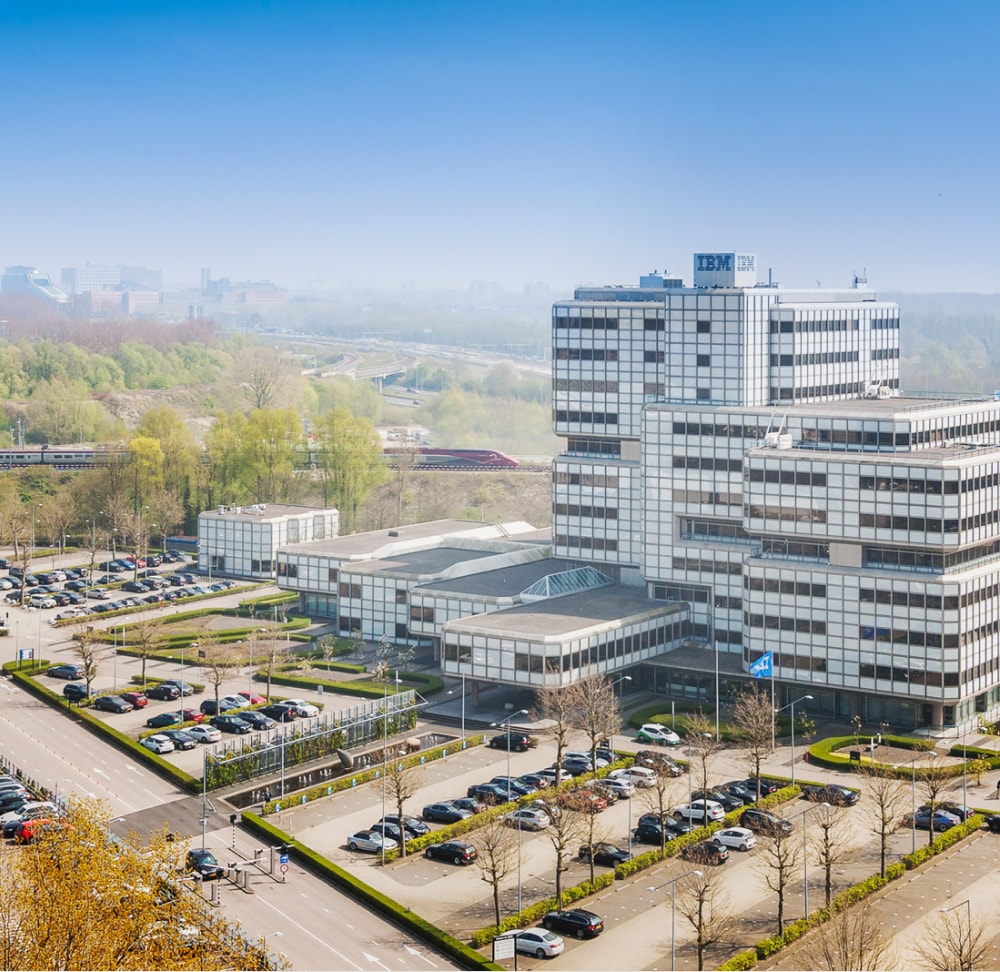 An aerial view of the current IBM office.