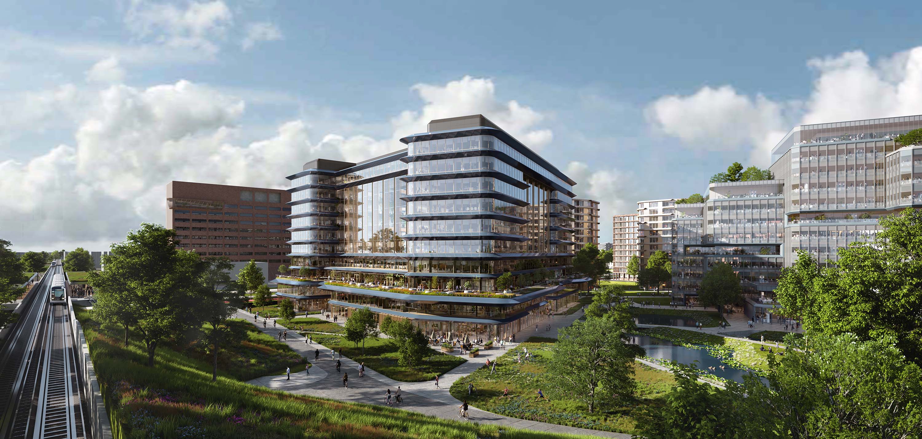 View of Think District building and ecosystem around.